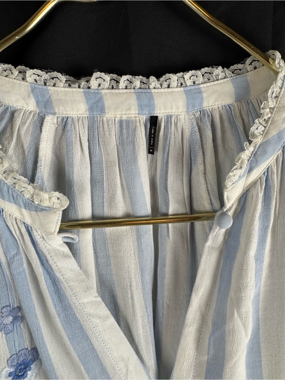 Anthropologie Embroidered & Striped Blouse Sz M Boho Cottagecore Nature Relaxed - Picture 7 of 11